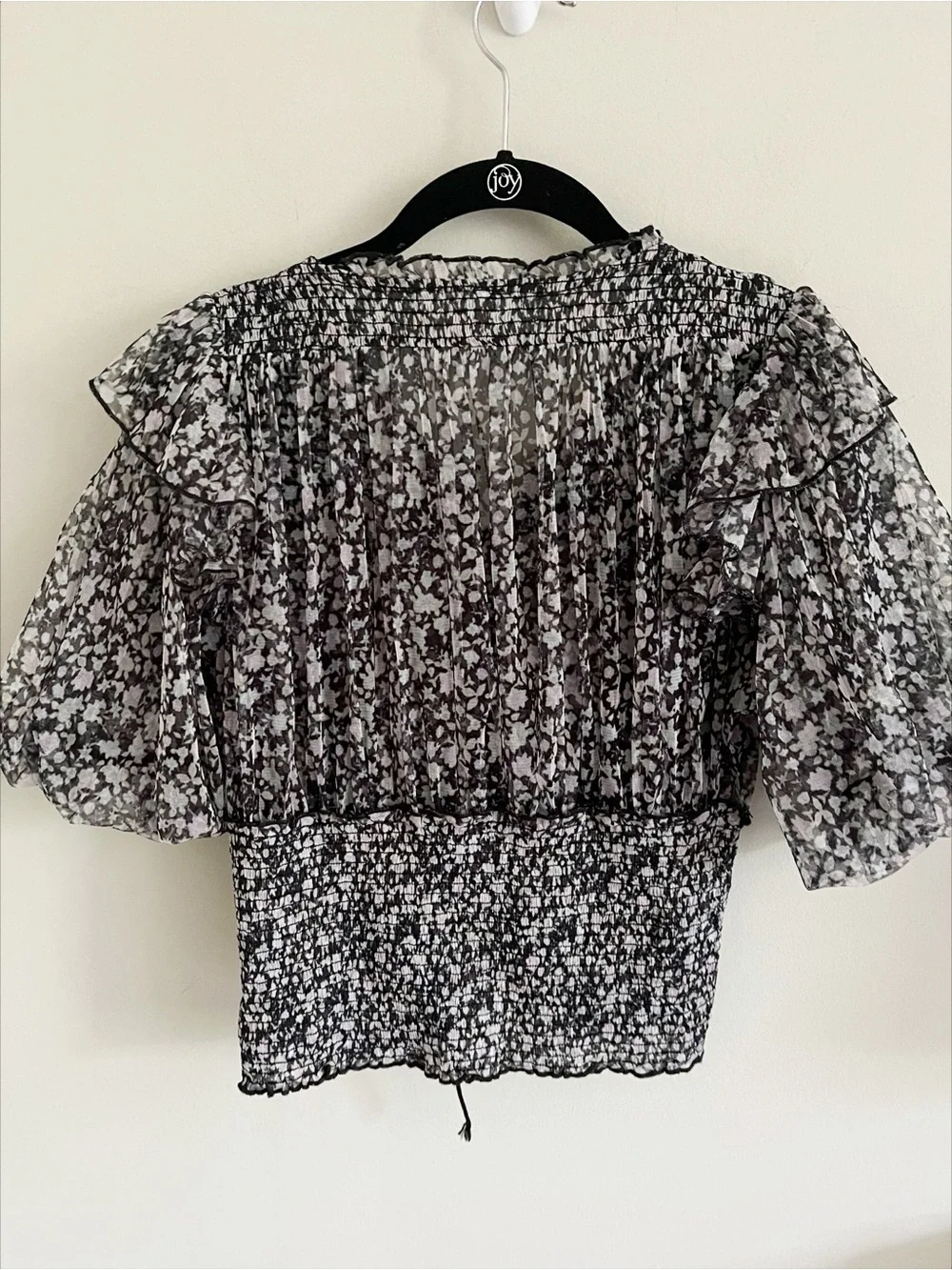 Free People “Beatrice” flouncy black/white boho top